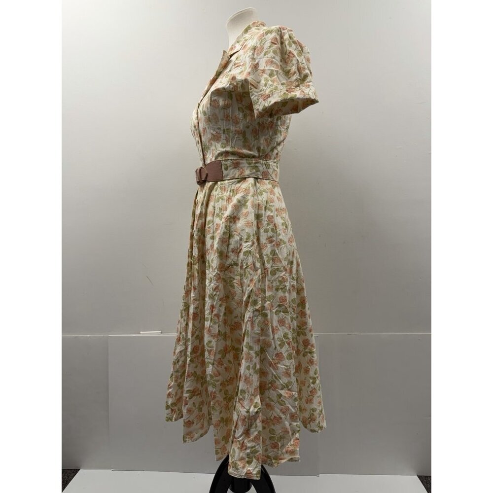 Katie vintage 1960s shirtwaist day dress pink green floral print Cotton USA Made - Picture 2 of 16